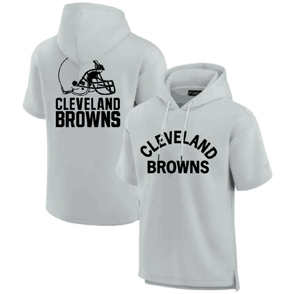 Men's Cleveland Browns Gray Super Soft Fleece Short Sleeve Hoodie
